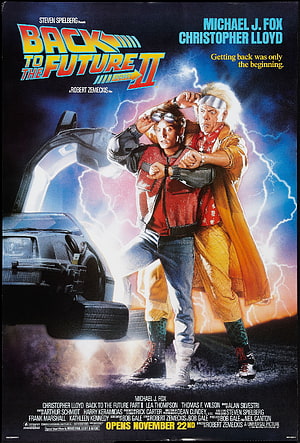 Back to the Future Part II Movie Poster Featuring Marty McFly and Doc Brown with DeLorean Time Machine HD phone wallpaper
