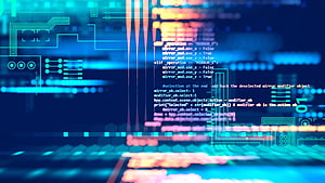 Neon Cyberpunk Coding Interface with Glowing Circuit Board and Python Script HD wallpaper