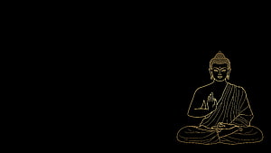Golden Line Art Buddha Meditating in Lotus Position on Black Background HD wallpaper