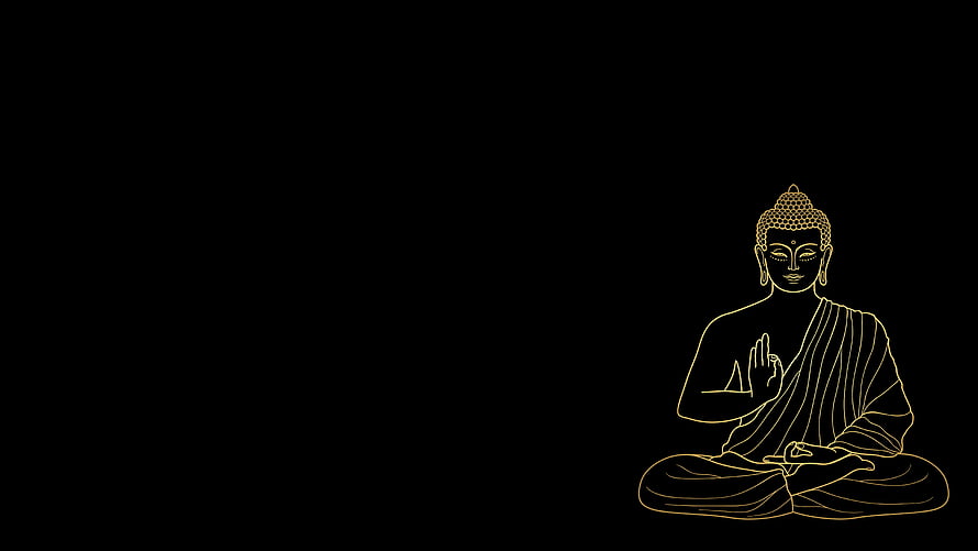 Golden Line Art Buddha Meditating in Lotus Position on Black Background HD wallpaper