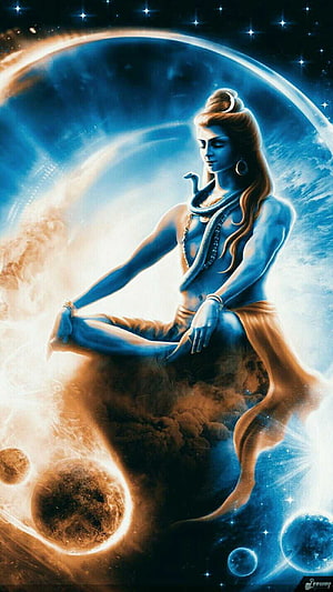 Bhole Baba Meditating in Cosmic Space with Planets and Celestial Nebulae HD phone wallpaper