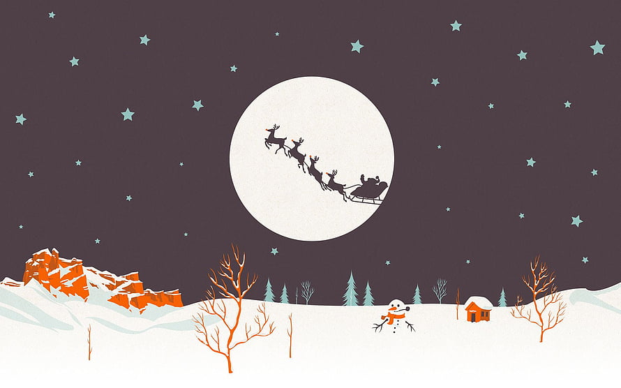 Santa's Sleigh Silhouette Against Full Moon in Winter Night Landscape HD wallpaper