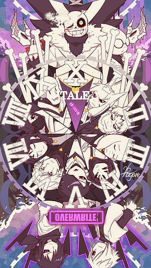 X-Tale Undertale Fan Art with Clock Face and Character Portraits HD phone wallpaper