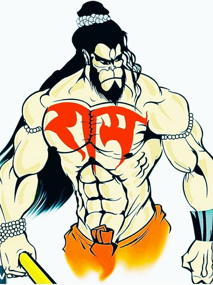 Angry Lord Hanuman Illustration With Red Chest Mark And Prayer Beads HD phone wallpaper