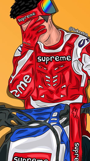 Supreme Streetwear Illustration of a Man in Red Racing Suit and Goggles HD phone wallpaper