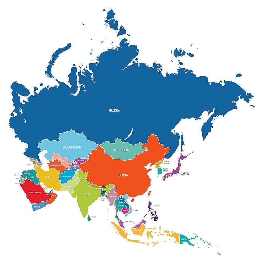 Colorful Political Map of Asia Showing All Countries and Borders HD phone wallpaper