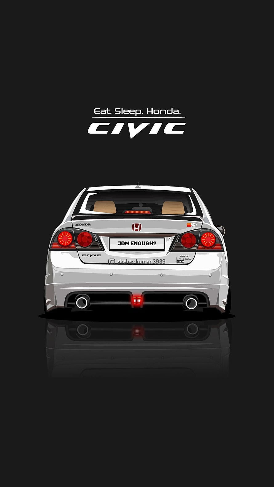 Rear View of a White Honda Civic Type R with JDM Style Illustration on Dark Background HD phone wallpaper
