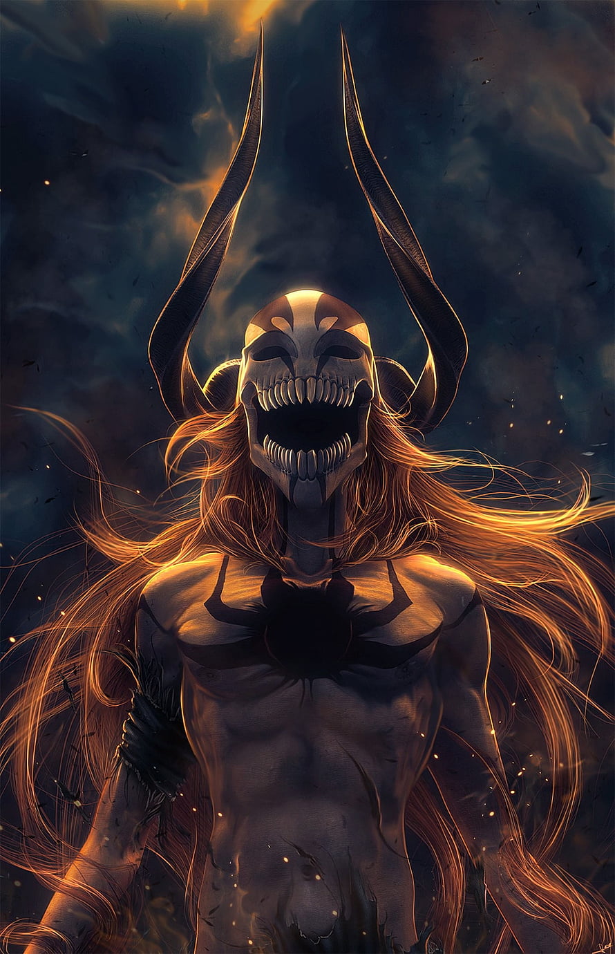 Kurosaki Ichigo Hollow Mask Form with Horns in Dark Fantasy Art HD phone wallpaper
