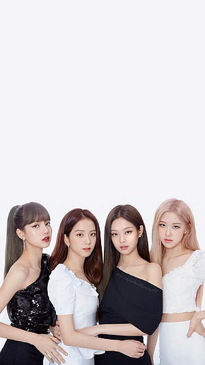 Blackpink Group Portrait in Black and White Fashion Outfits HD phone wallpaper