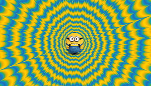 Minions: The Rise of Gru Character on Hypnotic Yellow and Blue Spiral Background HD wallpaper