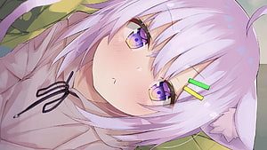 Nekomata Okayu Anime Illustration With Pink Hair And Purple Eyes HD wallpaper