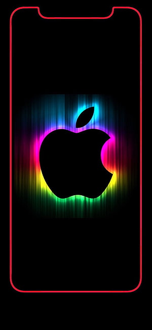 Apple Logo with Neon Rainbow Glow on Black Smartphone Frame HD phone wallpaper