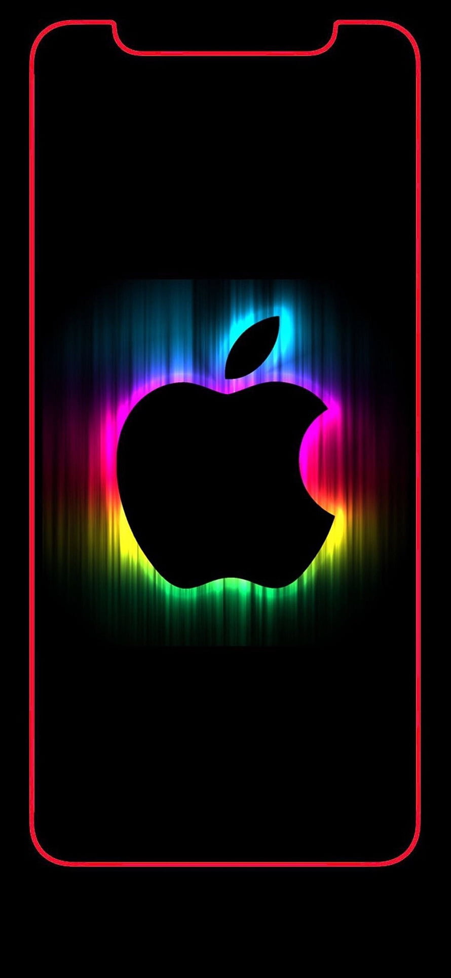 Apple Logo with Neon Rainbow Glow on Black Smartphone Frame HD phone wallpaper