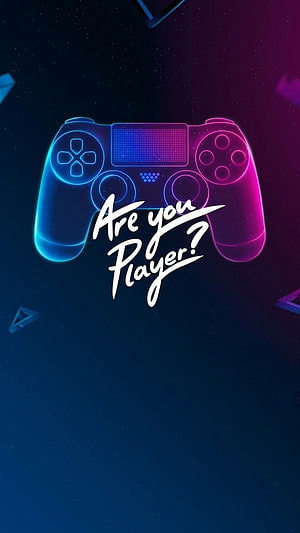 Neon Glowing Game Controller with Are You Player Text on Dark Background HD phone wallpaper