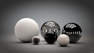 Monochrome 3D Render of Glossy and Matte Spheres with Studio Reflections HD wallpaper