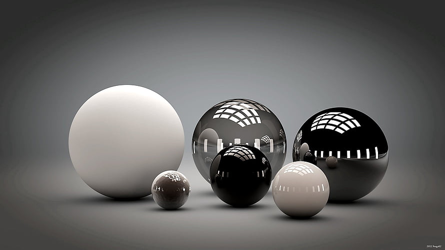 Monochrome 3D Render of Glossy and Matte Spheres with Studio Reflections HD wallpaper