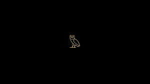 Minimalist Gold Line Art Owl Perched on Black Background HD wallpaper