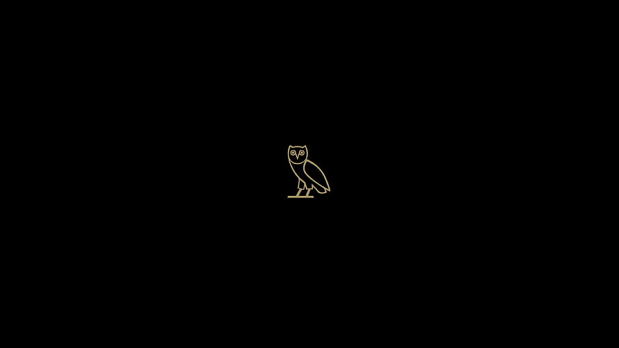 Minimalist Gold Line Art Owl Perched on Black Background HD wallpaper