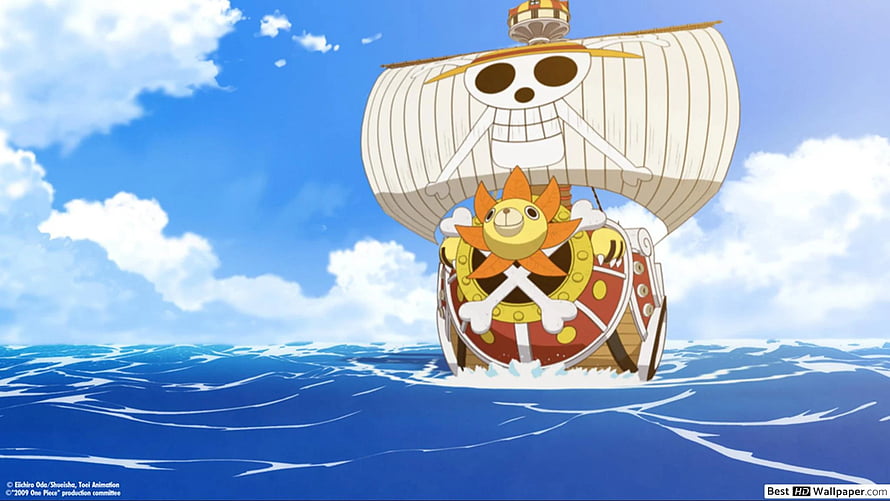 One Piece Thousand Sunny Pirate Ship Sailing on the Ocean HD wallpaper