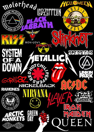 Classic Rock and Heavy Metal Band Logo Collection on Black Background HD phone wallpaper
