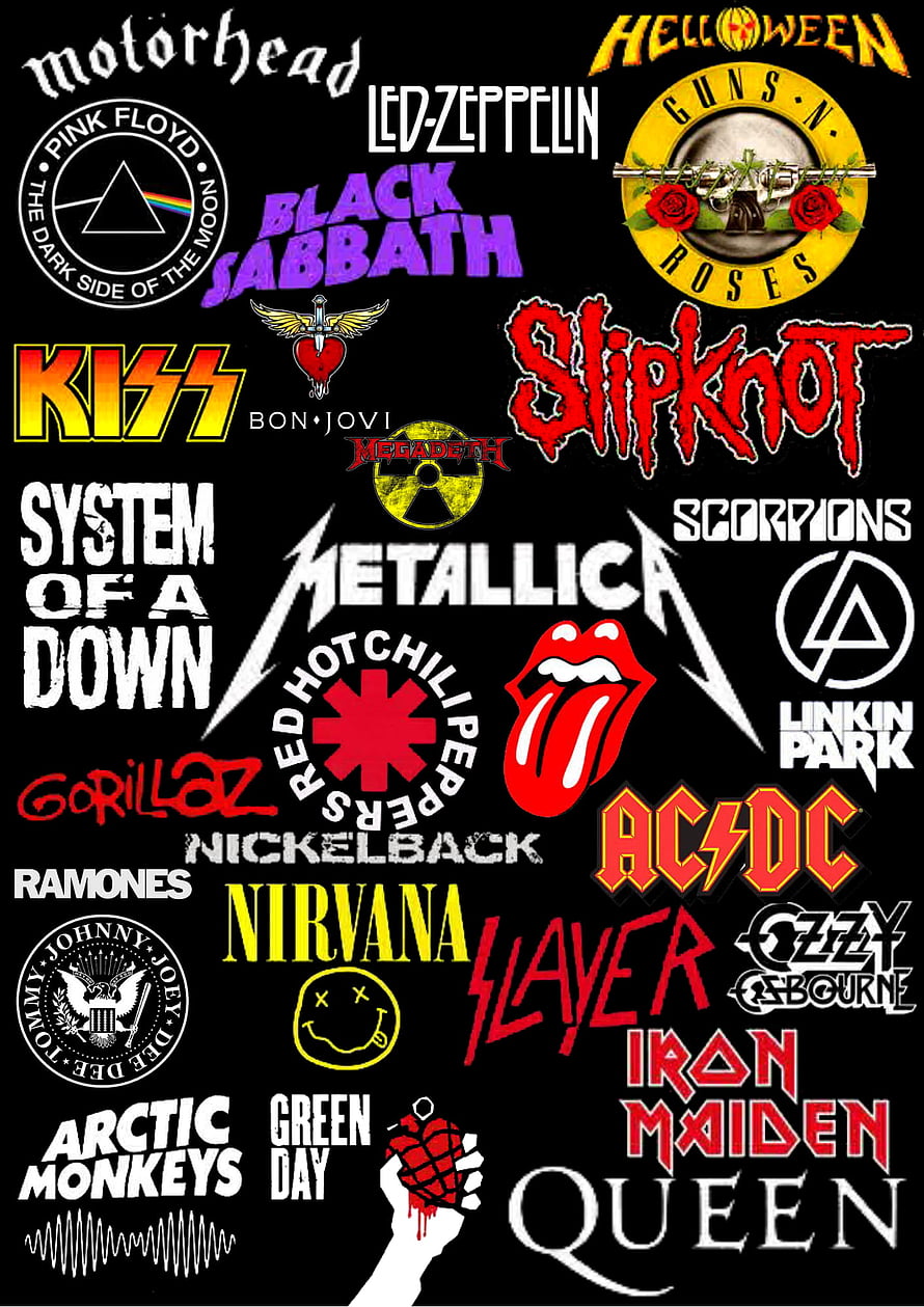 Classic Rock and Heavy Metal Band Logo Collection on Black Background HD phone wallpaper