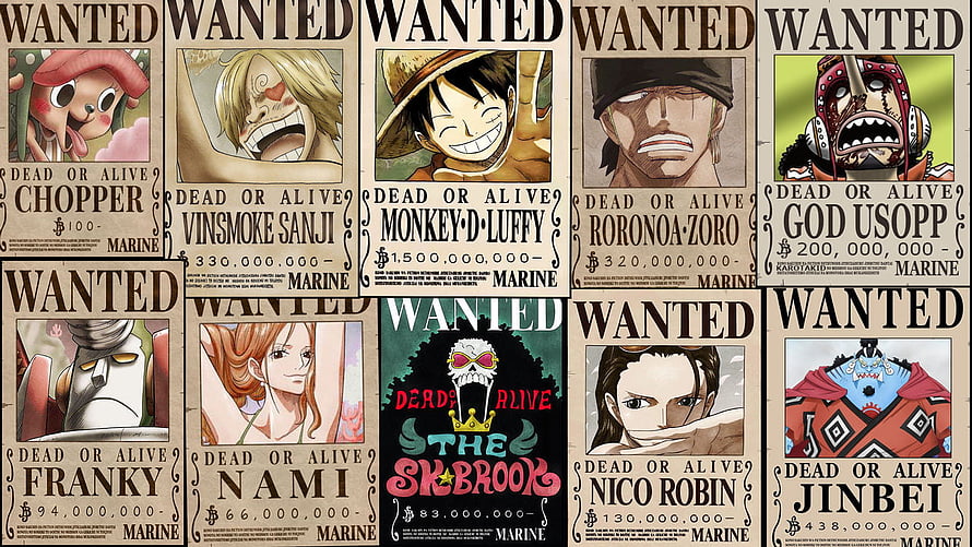 One Piece Straw Hat Crew Wanted Posters with Bounties HD wallpaper
