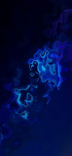 Dark Blue Abstract Liquid Gradient with Swirling Cyan and Purple Ink Patterns HD phone wallpaper