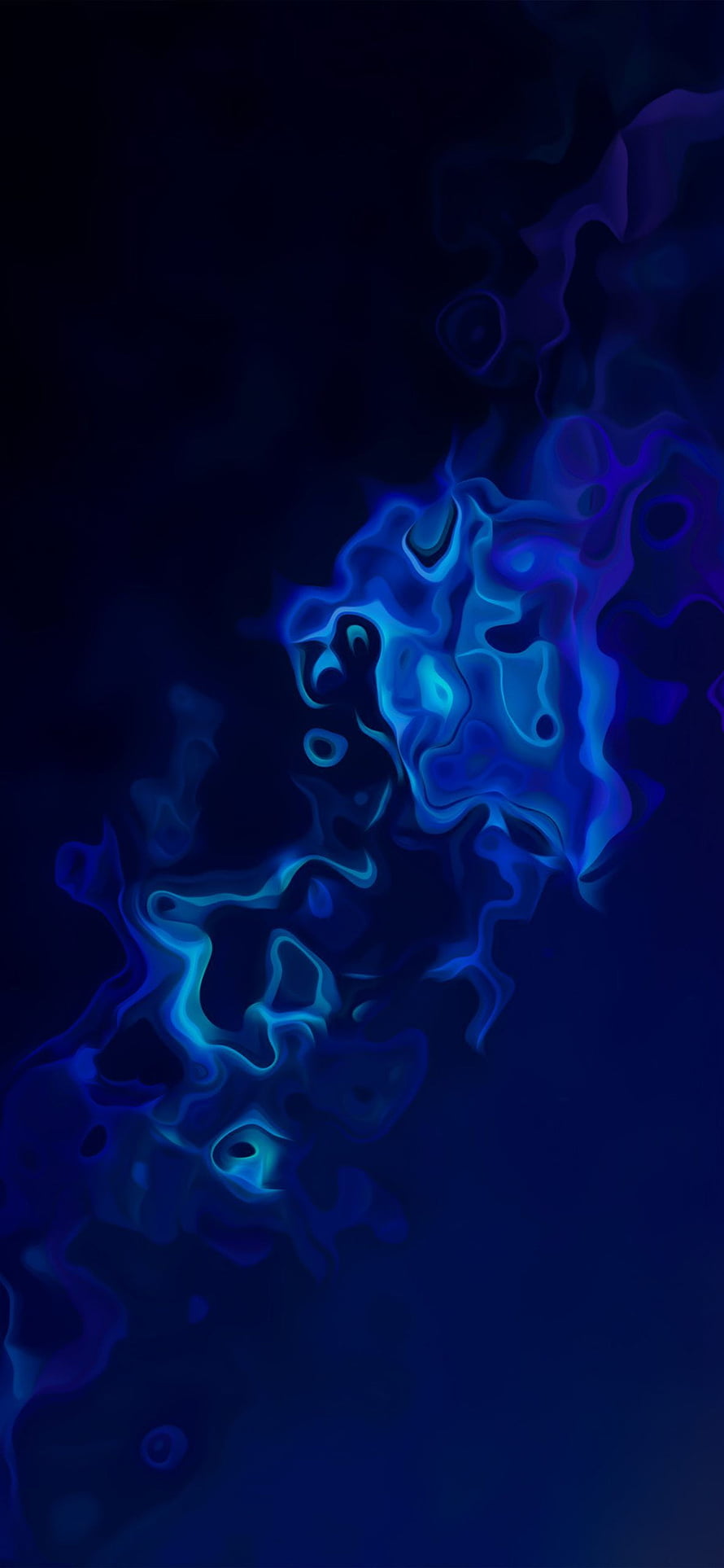 Dark Blue Abstract Liquid Gradient with Swirling Cyan and Purple Ink Patterns HD phone wallpaper