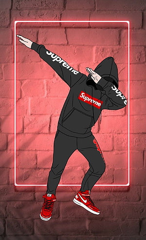 Supreme Hoodie and Nike Sneakers Streetwear Illustration on Brick Wall HD phone wallpaper