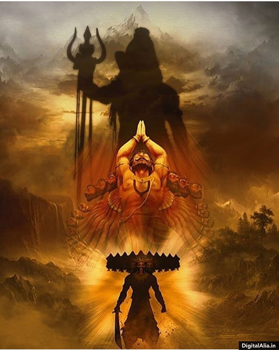 Bhole Baba Shiva Cosmic Form with Trishul and Multiple Arms in Dramatic Golden Light HD phone wallpaper