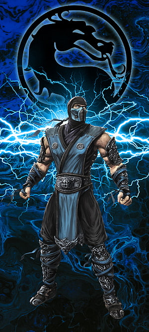Sub-Zero from Mortal Kombat in blue ninja armor with lightning and dragon emblem HD phone wallpaper