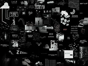 Dark Grunge Aesthetic Collage with Black and White Typography and Edgy Illustrations HD wallpaper