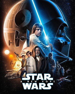 Star Wars A New Hope Poster Featuring Luke Skywalker, Darth Vader, and the Death Star HD phone wallpaper
