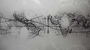 Vintage World Map with Navigation Routes and Graticule Grid HD wallpaper