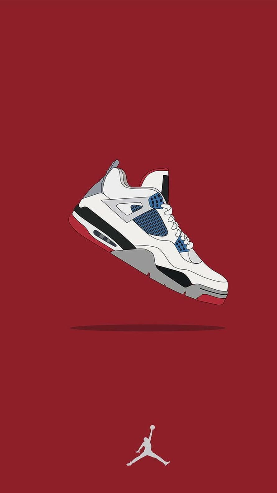 Air Jordan 4 Retro Sneaker Vector Illustration on Deep Red Background HD phone wallpaper