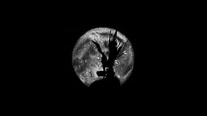 Death Note Character Silhouette Against Full Moon in Dark Night Sky HD wallpaper