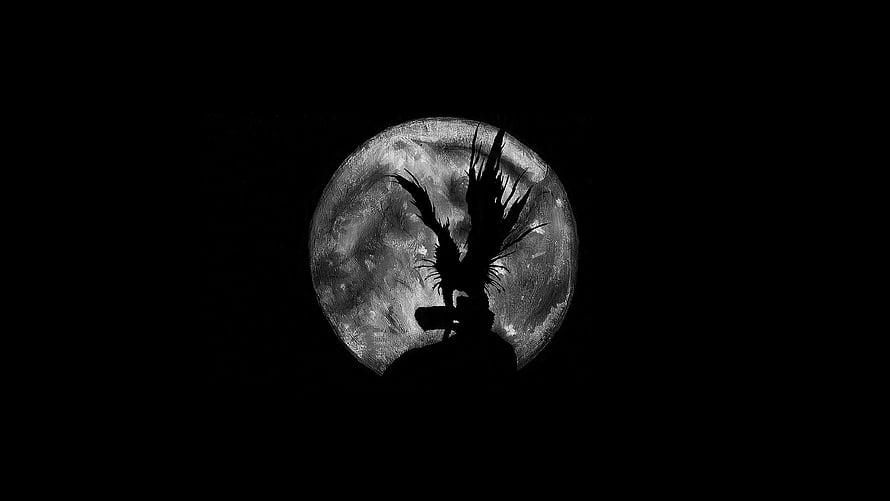 Death Note Character Silhouette Against Full Moon in Dark Night Sky HD wallpaper