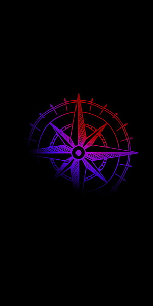 Neon Compass Rose with Red and Purple Gradient on Black Background HD phone wallpaper