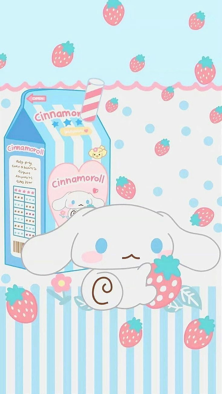 Cinnamoroll Holding Strawberry in Pastel Blue and Pink Kawaii Illustration HD phone wallpaper