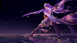 Raiden Shogun Wielding Purple Lightning Sword in Genshin Impact Anime Artwork HD wallpaper
