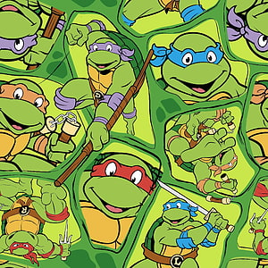 Retro Cartoon Pattern of the Four Teenage Mutant Ninja Turtles with Weapons HD phone wallpaper