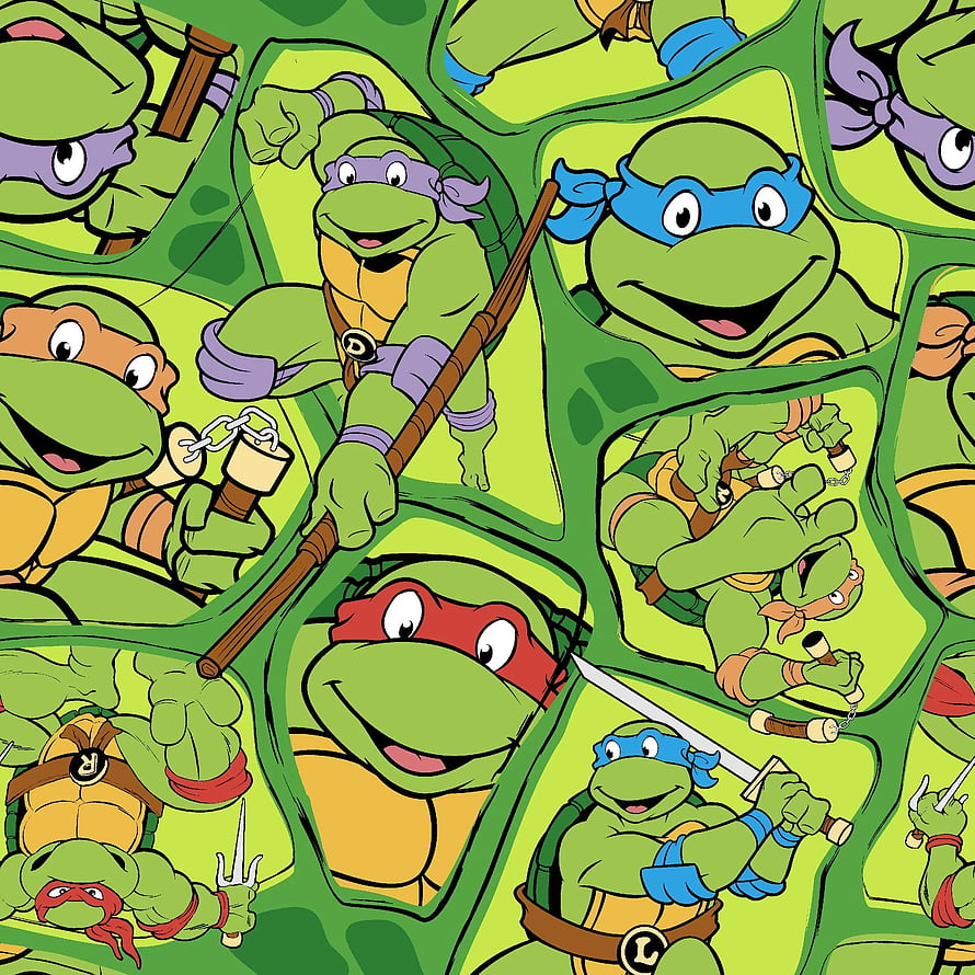 Retro Cartoon Pattern of the Four Teenage Mutant Ninja Turtles with Weapons HD phone wallpaper