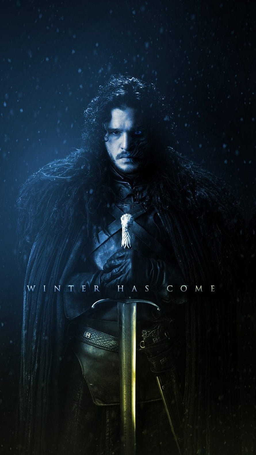 Jon Snow from Game of Thrones holding a sword in a dark winter storm HD phone wallpaper