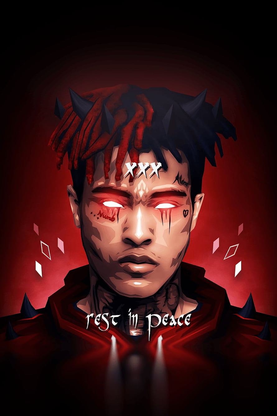 XXXTentacion Digital Portrait with Glowing Red Eyes and Dark Fantasy Elements HD phone wallpaper