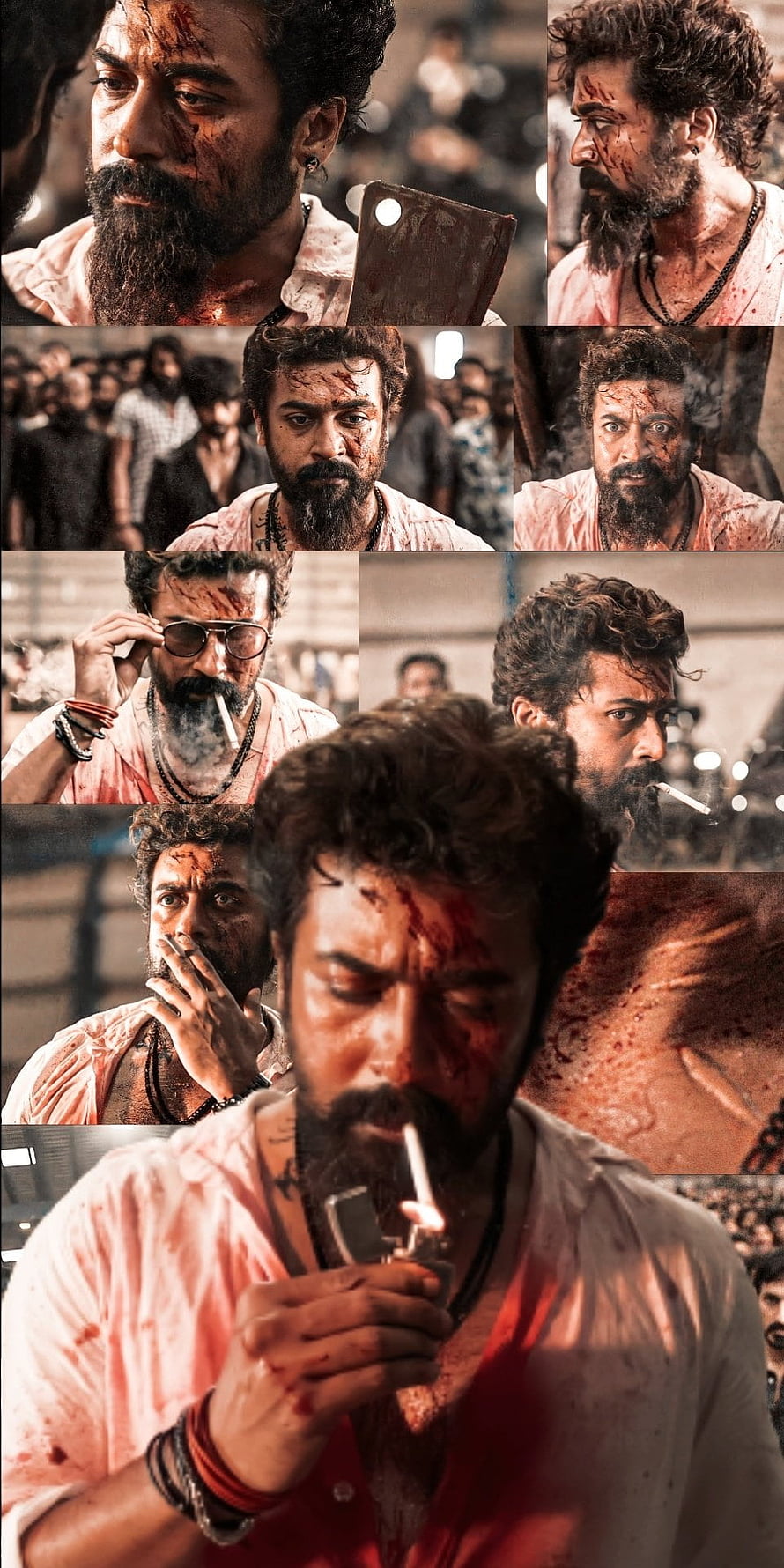 Intense Bearded Man with Bloodied Face and Cigarette in Cinematic Collage, Rolex Sir, art, social_group HD phone wallpaper