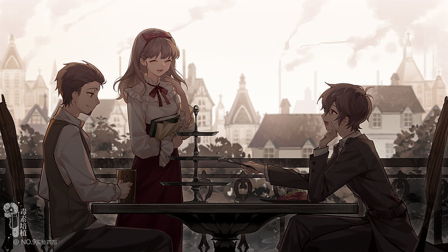 Klein, Melissa, and Benson Moretti Sharing Tea in Lord of the Mysteries HD wallpaper