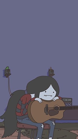 Adventure Time Marceline the Vampire Queen Playing Acoustic Guitar in a Dim Room HD phone wallpaper