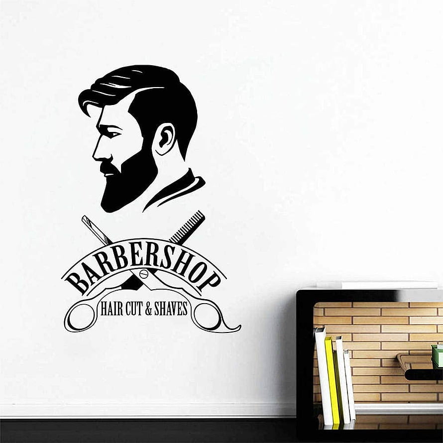 Classic Barbershop Wall Decal Featuring Bearded Man Profile and Crossed Scissors HD phone wallpaper