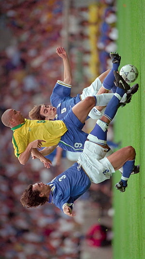Cannavaro and Maldini in Aerial Tackle During Brazil vs Italy World Cup Match HD phone wallpaper