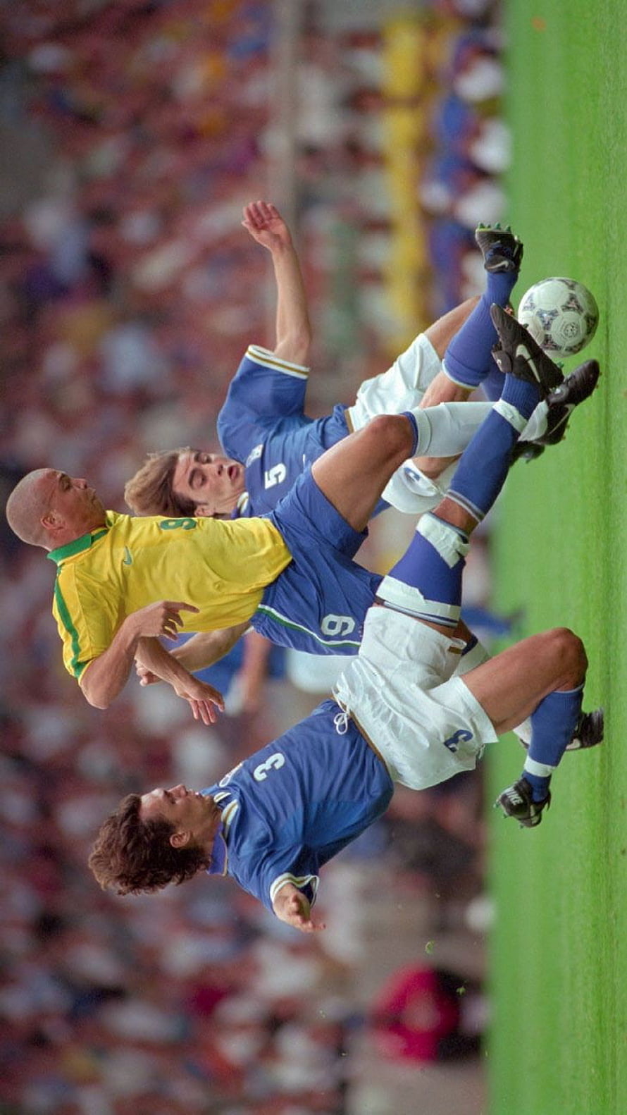 Cannavaro and Maldini in Aerial Tackle During Brazil vs Italy World Cup Match HD phone wallpaper